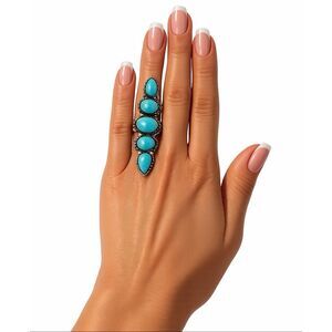 NWT Made in India Sterling Silver 925 Multiple oval Genuine turquoise stone Ring